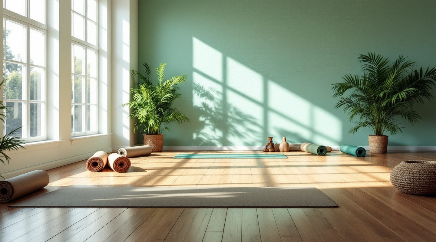 Serene yoga space with natural light